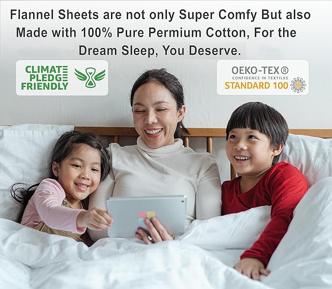 RUVANTI Flannel Sheets Queen Size - 100% Cotton Double Brushed Bed Sheets, Deep Pockets 16 Inches Queen Sheet Set, All Seasons Breathable & Extra Soft - Warm & Cozy, 4 Piece, Teal Plaid