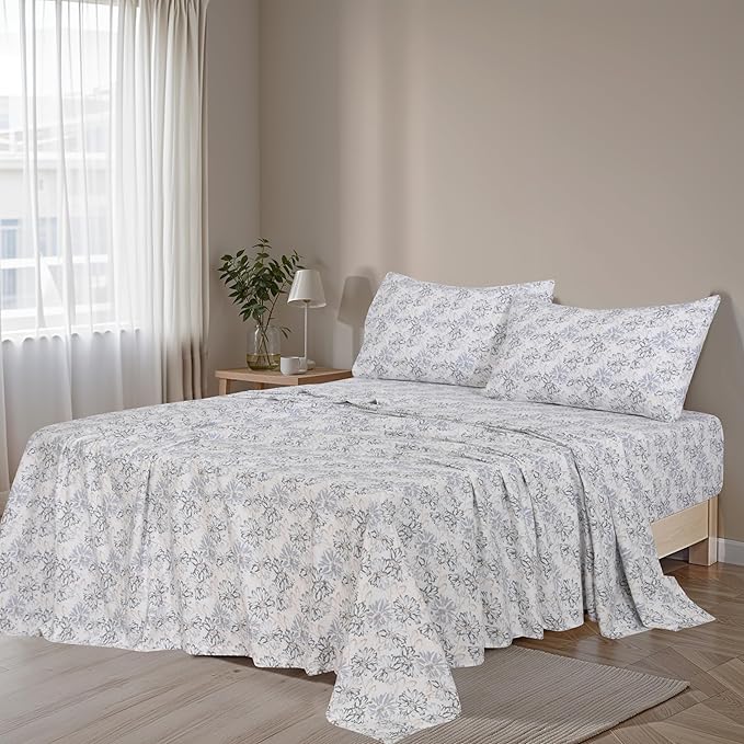 RUVANTI Flannel Sheets Full Size - 100% Cotton Double Brushed Bed Sheets Set, Deep Pockets 16 Inches, All Seasons Breathable & Extra Soft Full Sheets, Warm & Cozy, 4 Piece, Pacific