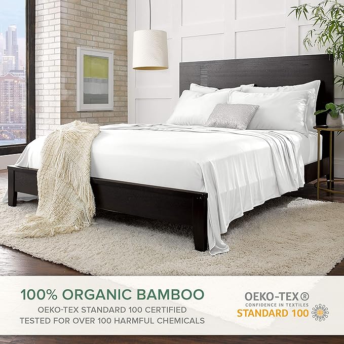 Short Queen Sheets by Pure Bamboo for RV Camper (60"x75") - Genuine 100% Organic Viscose Derived from Bamboo Bed Sheet Set, Soft & Cooling, Lifetime Quality Promise (Short Queen, White)