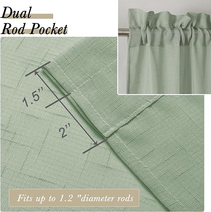 Aiyufeng Kirei Sage Green Kitchen Sheer Valance Curtains 14 Inch Length, Voile Linen Sheer Cafe Curtains for Bathroom Farmhouse Country Light Filtering Short Window Curtain 1 Panel(Green, 60 W x 14 L)