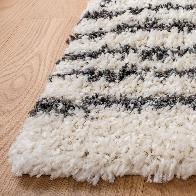 SAFAVIEH Arizona Shag Collection Runner Rug - 2'3" x 12', Ivory & Black, Moroccan Design, Non-Shedding & Easy Care, 1.6-inch Thick Ideal for High Traffic Areas in Living Room, Bedroom (ASG741Z)