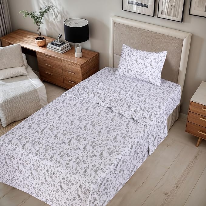 RUVANTI Flannel Sheets Twin Size - 100% Cotton Double Brushed Twin Sheets Set, Deep Pockets 16 Inches, All Seasons Breathable & Extra Soft Bed Sheets, Warm & Cozy, 3 Piece, Vintage Flora