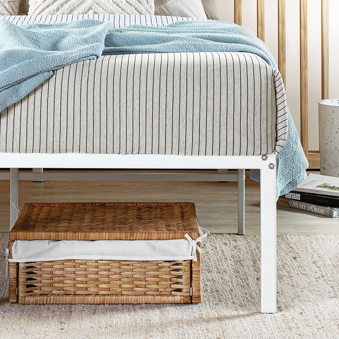 Best Price Mattress 16 Inch Metal Platform Bed Frame, Heavy Duty Steel Slats, White, Full
