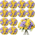 Geosar 16 Bundles Artificial Peonies Flowers Fake Silk Peony Bouquet Faux Peonies Flowers Bulk for Decoration Vase Floral Arrangements Wedding Party Table (Purple,Yellow)