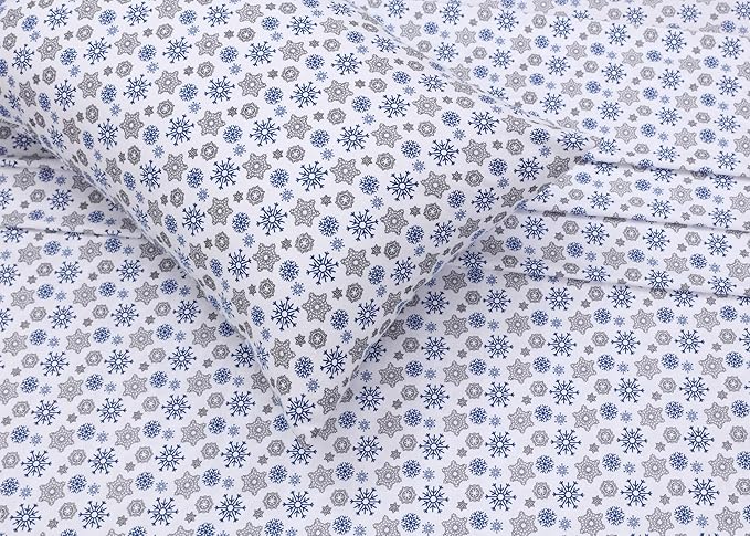 RUVANTI Flannel Sheets Queen Size - 100% Cotton Double Brushed Bed Sheets, Deep Pockets 16 Inches Queen Sheet Set, All Seasons Breathable & Extra Soft - Warm & Cozy, 4 Piece, Snow Flake Grey