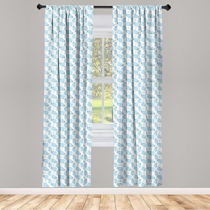 Ambesonne Animal Cartoon 2 Panel Curtain Set, Happy Smiling Pattern with Dots Animal, Lightweight Window Treatment Living Room Bedroom Decor, Pair of - 28" x 95", Pale Blue Sky Blue White
