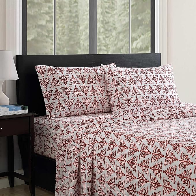 Eddie Bauer - Flannel Sheets Full Size, Anti-Pilling & Wrinkle Resistant Cotton, Touchably Soft for All-Season Comfort - Bed Sheets with Matching Pillowcases & Fitted Sheet (Jolly Trees Red)