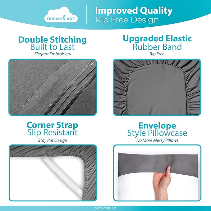 DREAMCARE Full Size Sheet Set – 6 pcs Cooling Bed Sheets – up to 21” Deep Sheets Full Size Bed Set – 2500 Supreme Collection – Extra Soft 100% Brushed Microfiber Hotel Luxury with Side Pocket – Gray