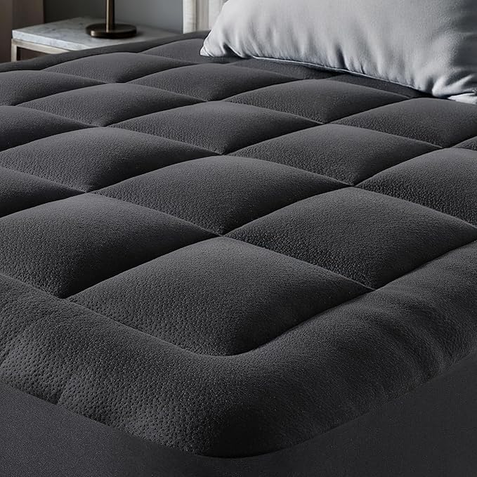 Ultra Soft Queen Size Mattress Topper - Viscose Made from Bamboo Pillow Top Mattress Pad for Back Pain Relief - Naturally Cooling for Hot Sleepers, Black