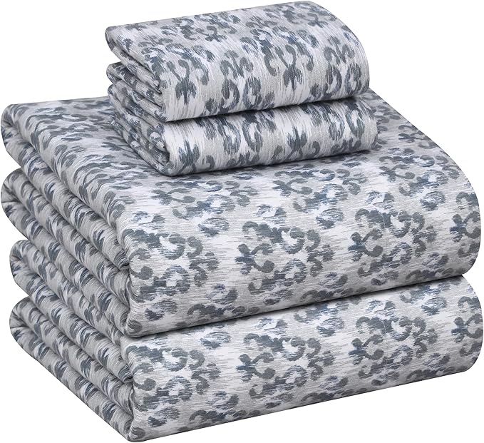 RUVANTI Flannel Sheets King Size - 100% Cotton Brushed King Size Sheets Set - Deep Pockets 16 Inches Bed Sheets - All Seasons Breathable & Extra Soft - Warm & Cozy, 4 Piece, Damask