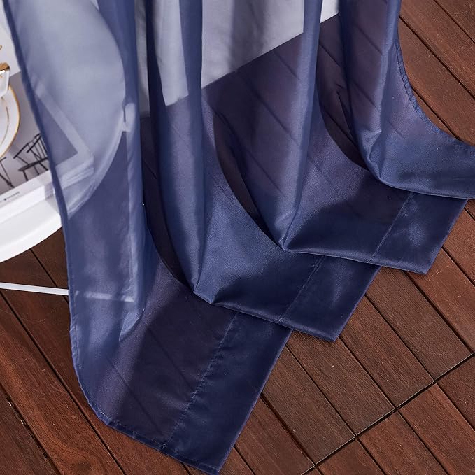 NICETOWN Sheer Curtains for Living - Long Voile Window Drapes Panels 84" for Patio/Boy Room/Master Bedroom/Sliding Door (54" W, Dark Blue, Set of 2)