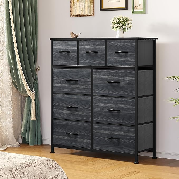 YITAHOME Dresser for Bedroom with 9 Drawers - Organizer Unit for Living Room, Hallway, Closets (Charcoal Black Wood Grain)