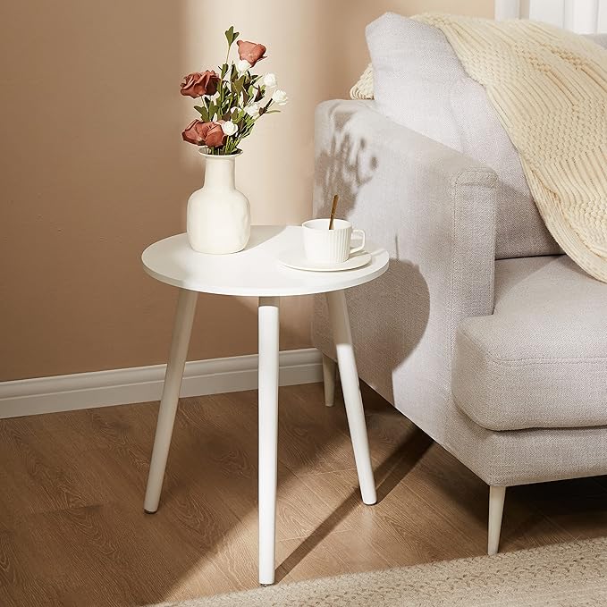 Apicizon Small Round Side Tables End Table Bedroom, White Nightstand Bedside Table for Living Room, Coffee Table with White Wood Legs, 16.5 x 20.5 Inches