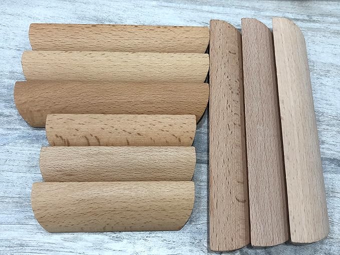 10Pcs Unfinished Wood Solid Furniture Pulls Handles,Unfinished Unpainted Paintable Wooden Handles Cupboard Closet Drawer Handle Pull,Length 6.1",Hole Dis.5.04"