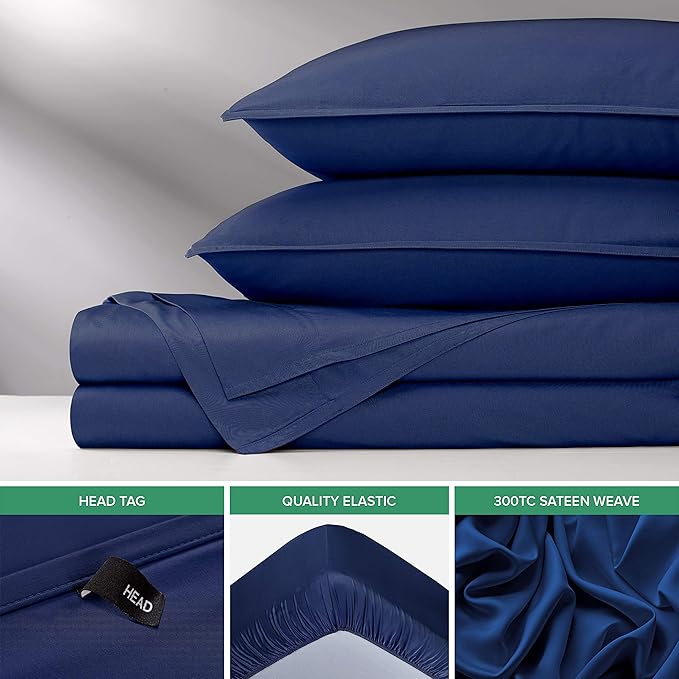 Split King Sheets by Pure Bamboo, Genuine 100% Organic Viscose Derived from Bamboo Bed Sheet Set, Soft & Cooling, Double Stitching *Not for Split Top (Split King, Cobalt Blue)