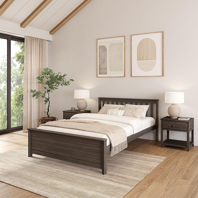 Plank+Beam Queen Bed Frame with Headboard, Wood Platform Bed, Adult Bedroom Furniture, Easy Assembly, No Box Spring Needed, Clay