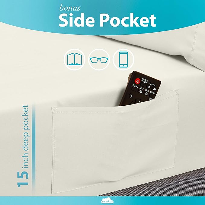 DREAMCARE King Size Sheets Set – 6 pcs Cooling Bed Sheets – up to 15” Deep Pocket King Sheet Set – 2500 Supreme Collection – Extra Soft 100% Brushed Microfiber Hotel Luxury with Side Pocket – Ivory