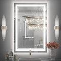 Keonjinn LED Bathroom Mirror 24" x 36" with Front and Backlight, Stepless 3 Colors Temperature & Dimmable Backlit Mirror, Double LED Strips, Anti-Fog Tempered Glass Vanity Mirror, UL Listed LED Driver