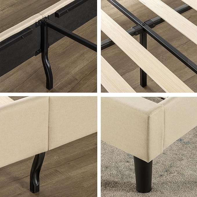 ZINUS Ibidun Upholstered Platform Bed Frame, Mattress Foundation, Wood Slat Support, No Box Spring Needed, Easy Assembly, Full, Beige