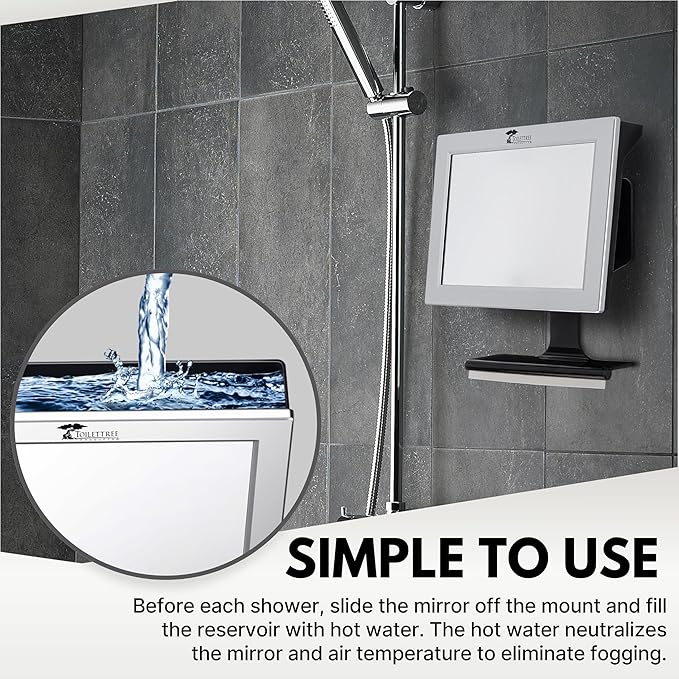 ToiletTree Products Fogless Shower Mirror with Squeegee - Anti-Fog Mirror - Adjustable Shaving Mirror with a Squeegee - Rust-Proof, Impact-Resistance Bathroom Shower Mirror