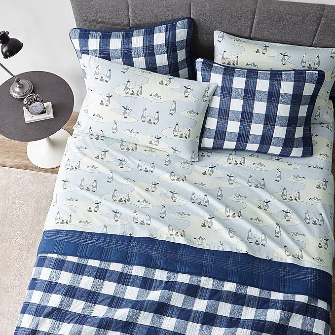 Eddie Bauer - Full Sheets, Cotton Flannel Bedding Set, Brushed For Extra Softness, Cozy Home Decor (Skating Penguin, Full)
