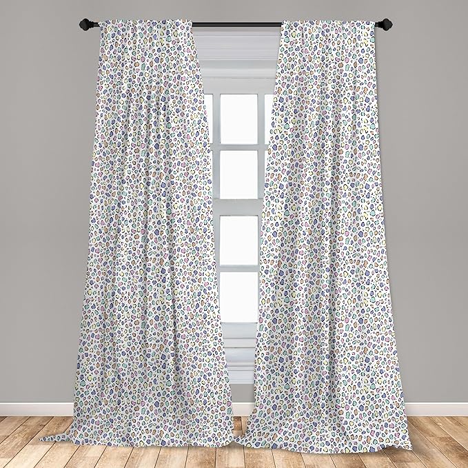 Ambesonne Leopard Print Curtains, Modernized Animal Skin Elements in Pastel Memphis Style Colors Pattern Print, Window Treatments 2 Panel Set for Living Room Bedroom, Pair of - 28" x 63", Grey Black