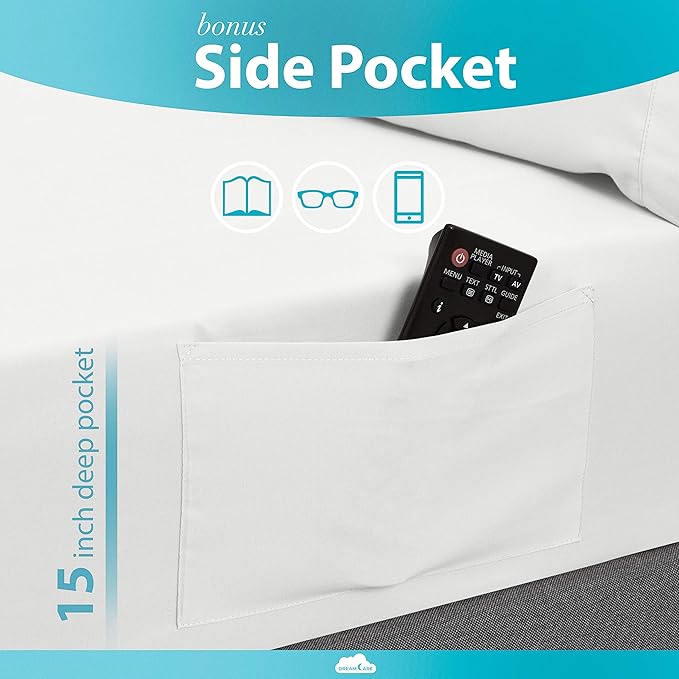 DREAMCARE Sheets Full Size Bed - Cooling Bed Sheets - 6pcs Set - Full Sheet Set - Full Size Sheets - Full Size Sheet Sets Soft & Long Lasting 100% Fine Brushed Polyester with Side Pocket - White