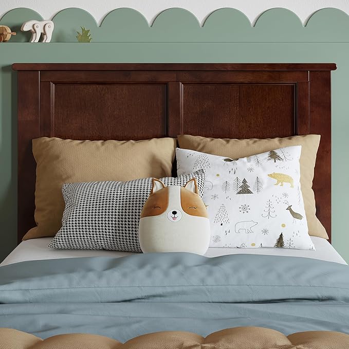 AFI, Madison Twin Solid Wood Panel Headboard with Attachable Charger, Walnut