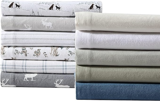 Eddie Bauer - King Sheets, Cotton Flannel Bedding Set, Brushed For Extra Softness, Cozy Home Decor (Dog Friends White, King)