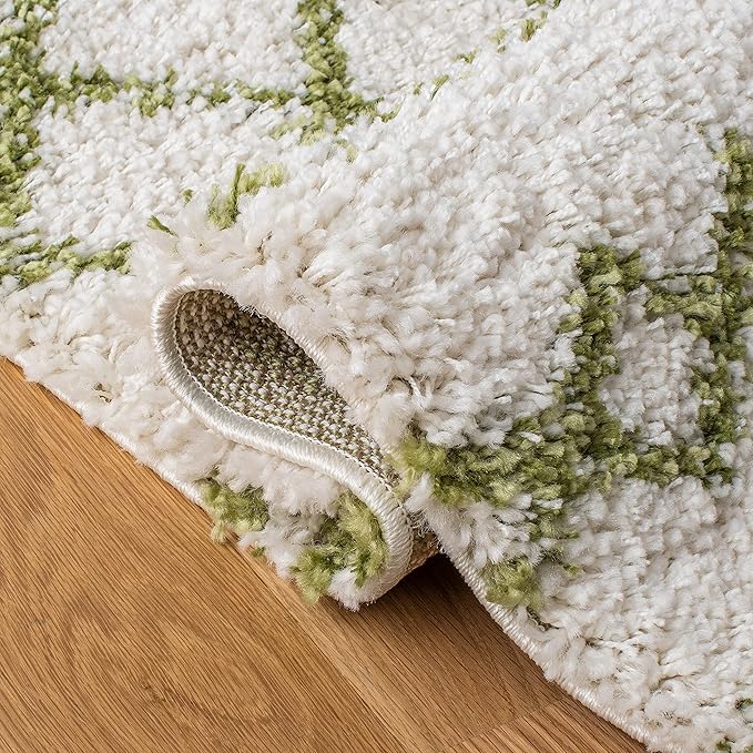 SAFAVIEH Arizona Shag Collection Area Rug - 6'7" Square, Ivory & Green, Moroccan Design, Non-Shedding & Easy Care, 1.6-inch Thick Ideal for High Traffic Areas in Living Room, Bedroom (ASG741Y)