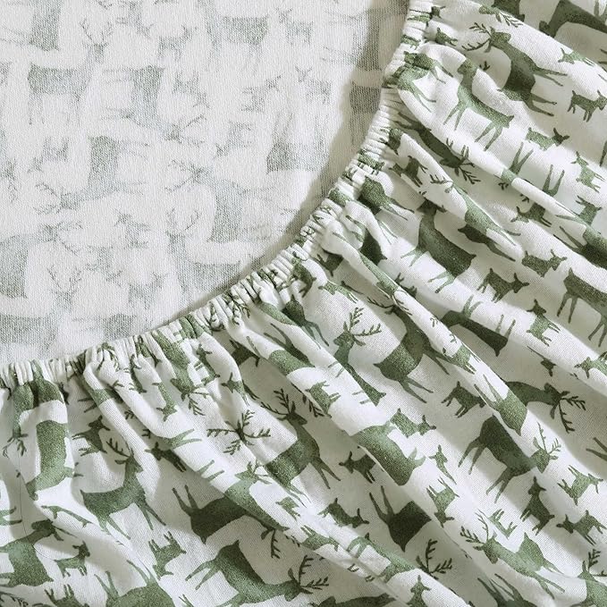 Eddie Bauer - Flannel Sheets King Size, Anti-Pilling & Wrinkle Resistant Cotton, Touchably Soft for All-Season Comfort - Bed Sheets with Matching Pillowcases & Fitted Sheet (Deer Camp Green)