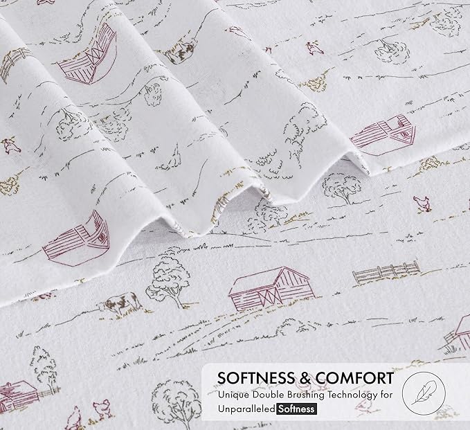 RUVANTI Flannel Sheets Queen Size - 100% Cotton Double Brushed Bed Sheets, Deep Pockets 16 Inches Queen Sheet Set, All Seasons Breathable & Extra Soft - Warm & Cozy, 4 Piece, Rustic Homestead