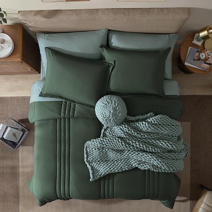 Monbix California King Size Comforter Set - 7 Pieces Bed in a Bag California King, Deep Forest Bedding Sets with Comforter, All Seasons Bed Set with Sheets, Pillowcases & Shams