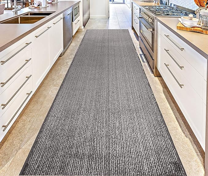 Custom Length Cut to Size Wide Width Carpet Runner Rug for Hallways, Skid Resistant Latex Rubber Backed, 31 inch Wide X Customized Length, Stripe Grey, 31 inch X 30 feet