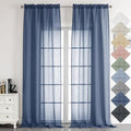 Aiyufeng Navy Blue Long Sheer Curtains - Slub Texture Semi Sheer Window Covering, Light & Airy Privacy Sheer Panels for Bedroom Living Room Patio Glass Door, 40 inch Width x 96 inch Length, Set of 2