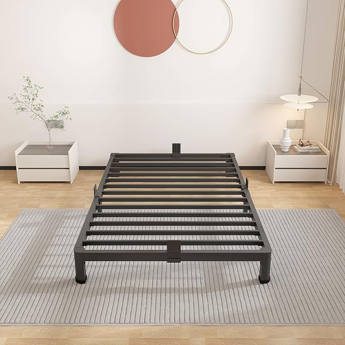 ROIL 4 inch Twin Bed Frames with Round Corner Legs Mattress Retainers 3500LBS Heavy Duty Steel Slats No Box Spring Needed Platform Noise-Free Easy Assembly