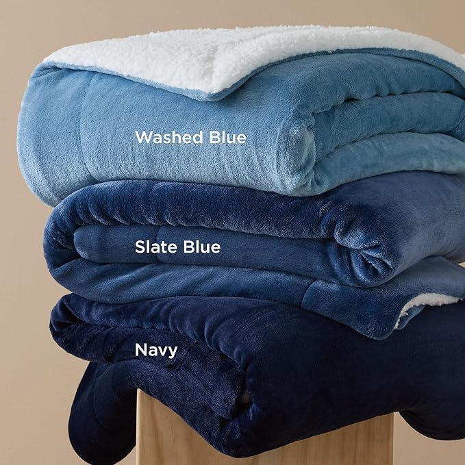 Bedsure GentleSoft Sherpa Fleece Oversized Cal King Blankets for Bed - Thick and Warm Throw for Women and Men, Soft Fuzzy Plush Large Blanket for Winter, Navy, 112x98 Inches