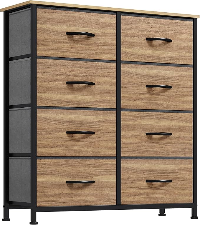 YITAHOME Dresser with 8 Drawers - Fabric Storage Tower, Organizer Unit for Living Room, Hallway, Closets - Sturdy Steel Frame, Wooden Top & Easy Pull Fabric Bins, Burlywood Grain