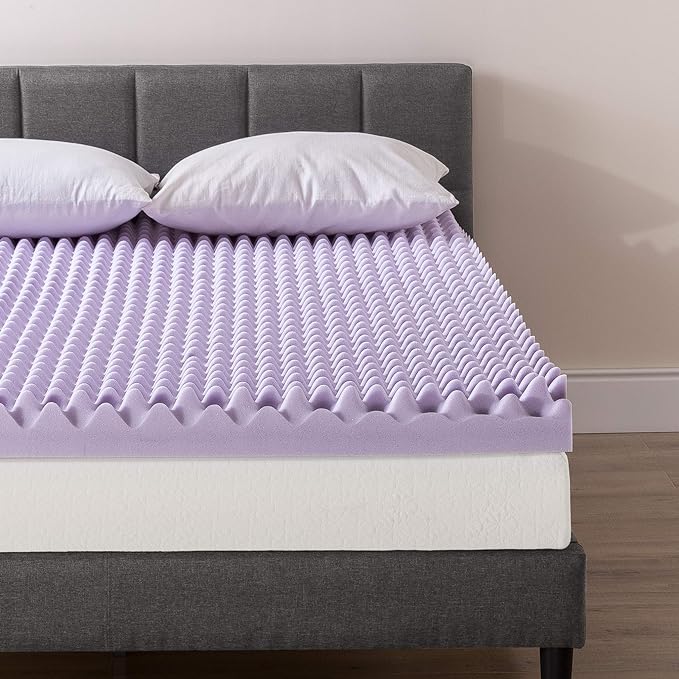 Best Price Mattress 4 Inch Egg Crate Memory Foam Mattress Topper with Soothing Lavender Infusion, CertiPUR-US Certified, Dorm Essentials, Twin