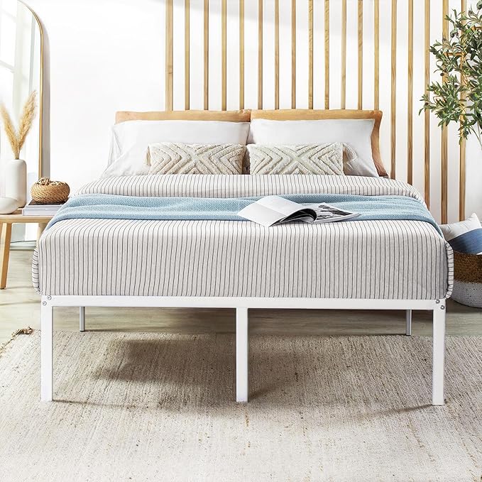 Best Price Mattress 18 Inch Metal Platform Bed Frame, Heavy Duty Steel Slats, White, Queen
