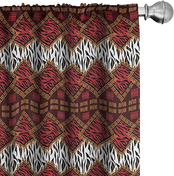 Ambesonne Savannah Curtains, Animal Skin Stripes as Diamond Shapes Pattern Wild Life Concept Native Art, Window Treatments 2 Panel Set for Living Room Bedroom, Pair of - 28" x 84", Red Brown