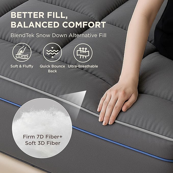 Bedsure Cal King Mattress Topper - Pillow Top Mattress Pad Cover with Deep Pocket Fits up to 21 Inches, Plush Soft Bed Topper for Back Pain Relief, Overfilled with Down Alternative Filling, Grey