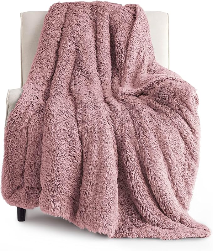 Bedsure GentleSoft Fluffy Dusty Pink Throw Blanket Gifts for Women, Girls, Soft Fleece Cozy Fuzzy Sherpa Plush Warm Minky Thick Faux Fur Throws for Couch, Dark Pink Decor Blanket Gifts for Her, 50x60