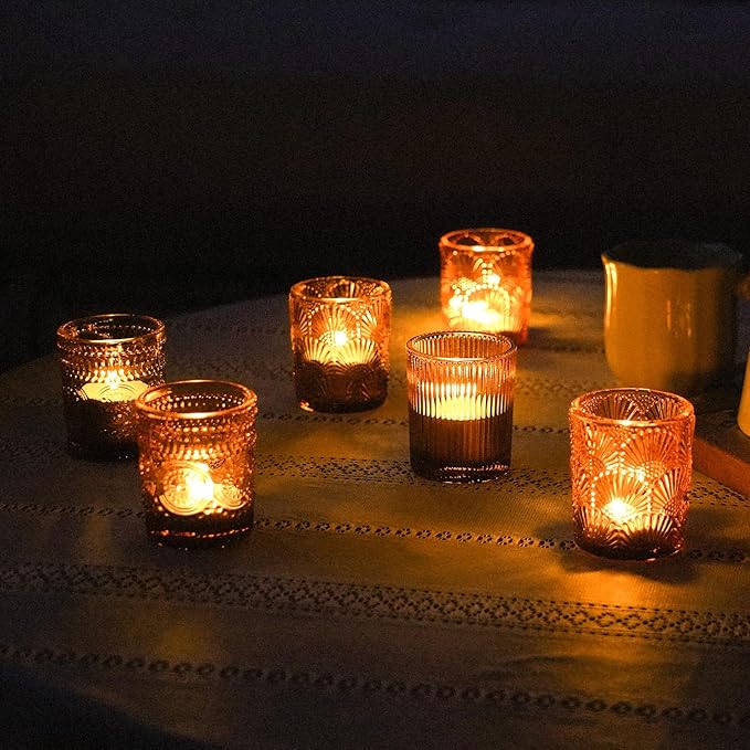 70pcs Assorted Votive Candle Holders - Amber Glass Tea Lights Candle Holder in Bulk, Tealight Candle Holder for Table Centerpiece Wedding Decor Home Decoration