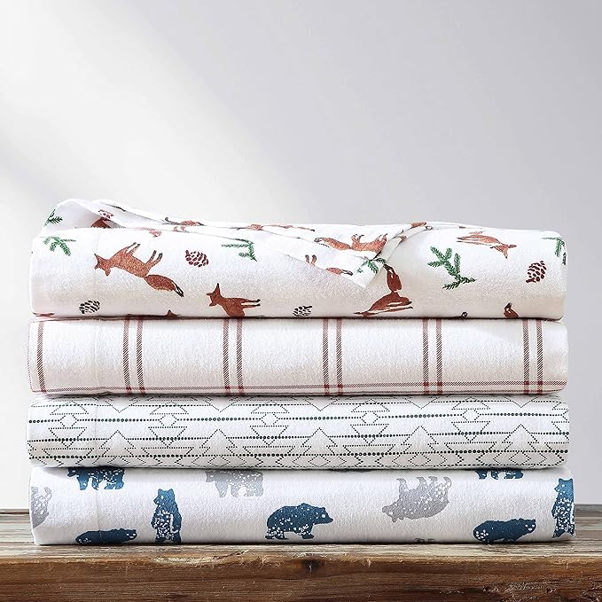 Eddie Bauer- King Sheet Set, Cotton Flannel Bedding Set, Brushed for Extra Softness, Cozy Home Décor (Fox Trail Orange, King)