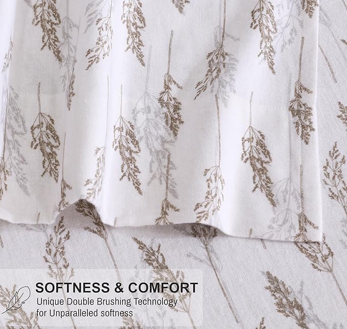 RUVANTI Flannel Sheets King Size - 100% Cotton Brushed King Size Sheets Set - Deep Pockets 16 Inches Bed Sheets - All Seasons Breathable & Extra Soft - Warm & Cozy, 4 Piece, Dried Straw