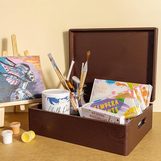 XL Brown Wooden Box Storage with Hinged Lid | 15.8 x 11.8 x 5.5 inches (+-0.5) | with Handles | Gift Box Kitchen Storage Document | Product NOT Intended for 15 Years OR Below