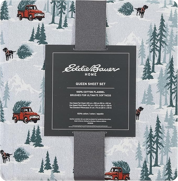 Eddie Bauer - Twin Sheets, Cotton Flannel Bedding Set, Brushed For Extra Softness, Cozy Home Decor (Tree Farms, Twin)