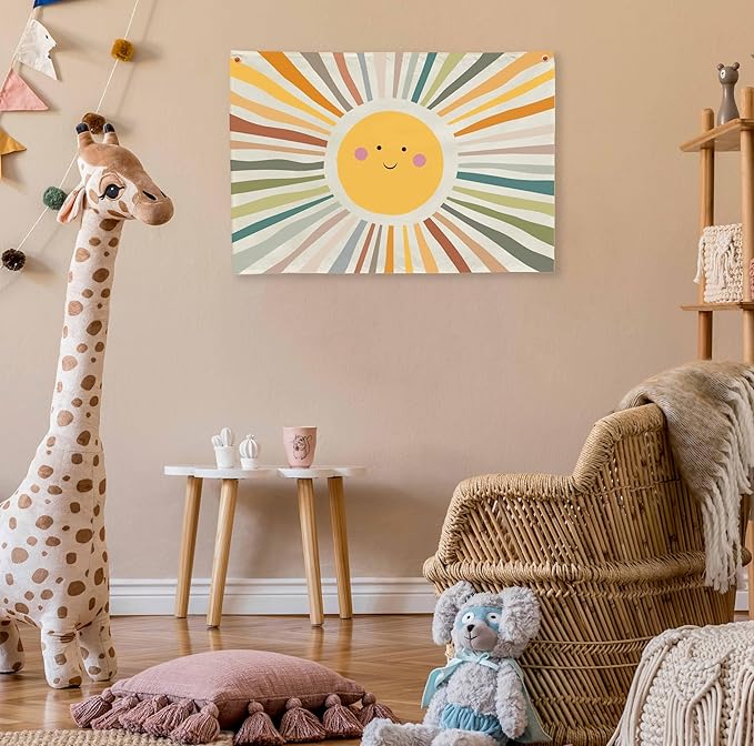 Boho Rectangular Banner Flag Wall Sign Decor Gift for Baby Boy Girl Kids,Nursery Baby Room Above Crib Bedroom Playroom Living Room Wall Decor-Sun Theme-Baby,Shower Birthday Christmas Gift