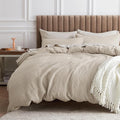 Bedsure Cotton Duvet Cover Set - 100% Cotton Waffle Weave Beige Duvet Cover Oversized King Size, GentleSoft™ and Breathable Bedding Set for All Season, 3 Pieces, 120"x98"